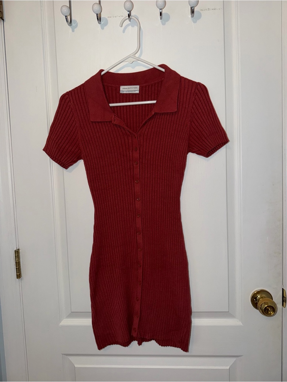 Urban Outfitters Ribbed Button-Front Mini Dress in Deep Red
